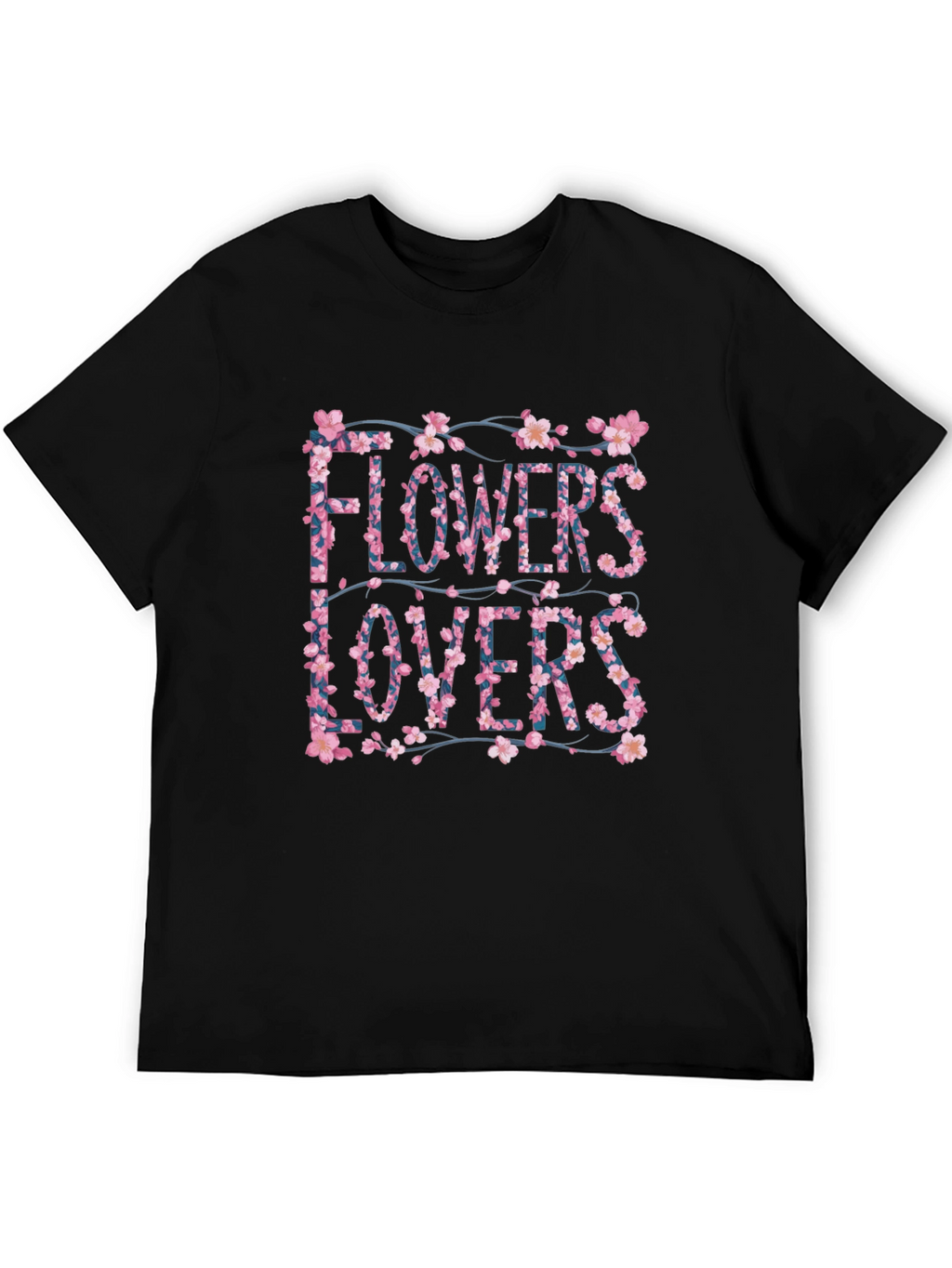 Floral Flowers Lovers Graphic Black T-Shirt