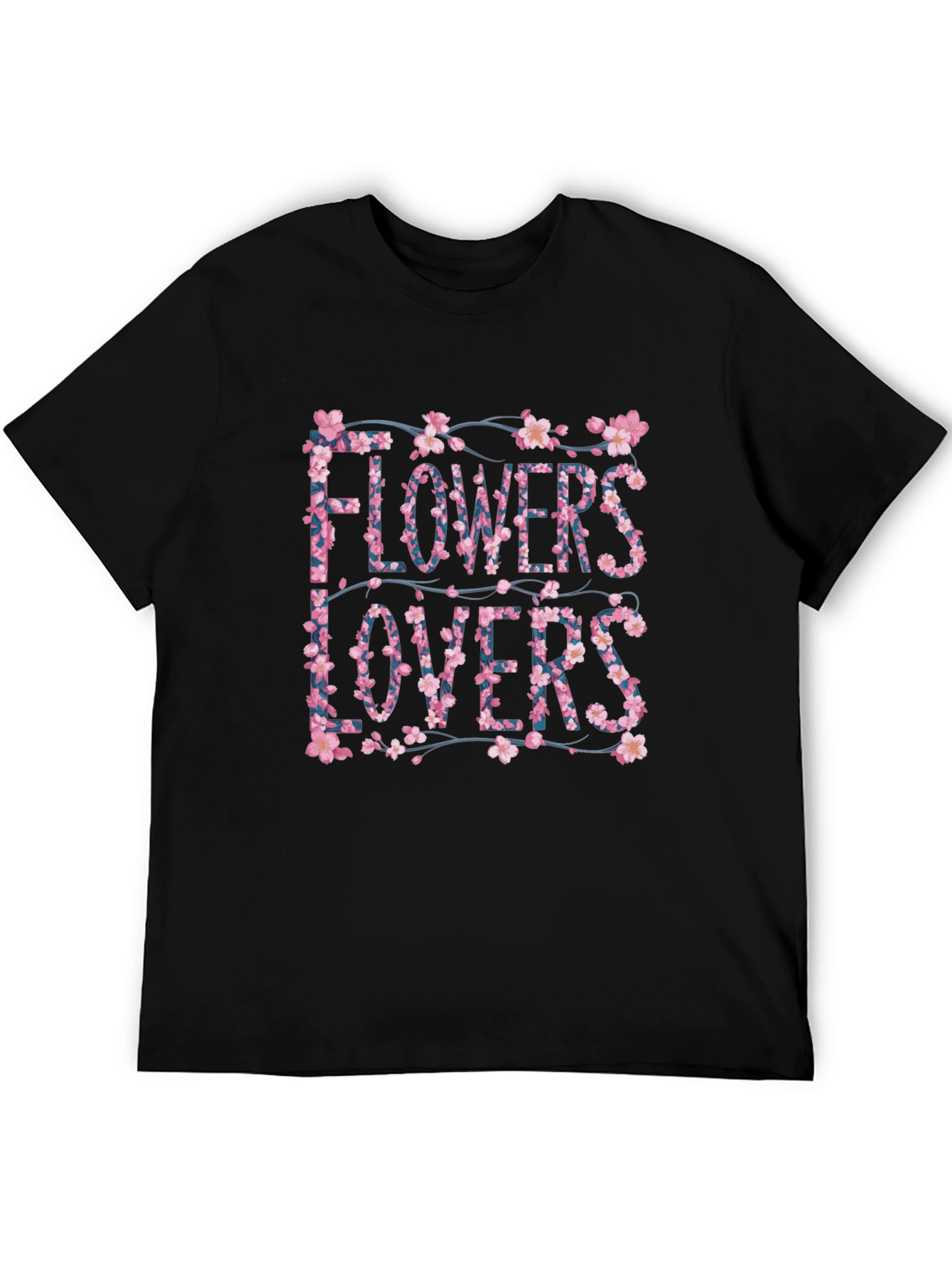 Floral Flowers Lovers Graphic Black T-Shirt