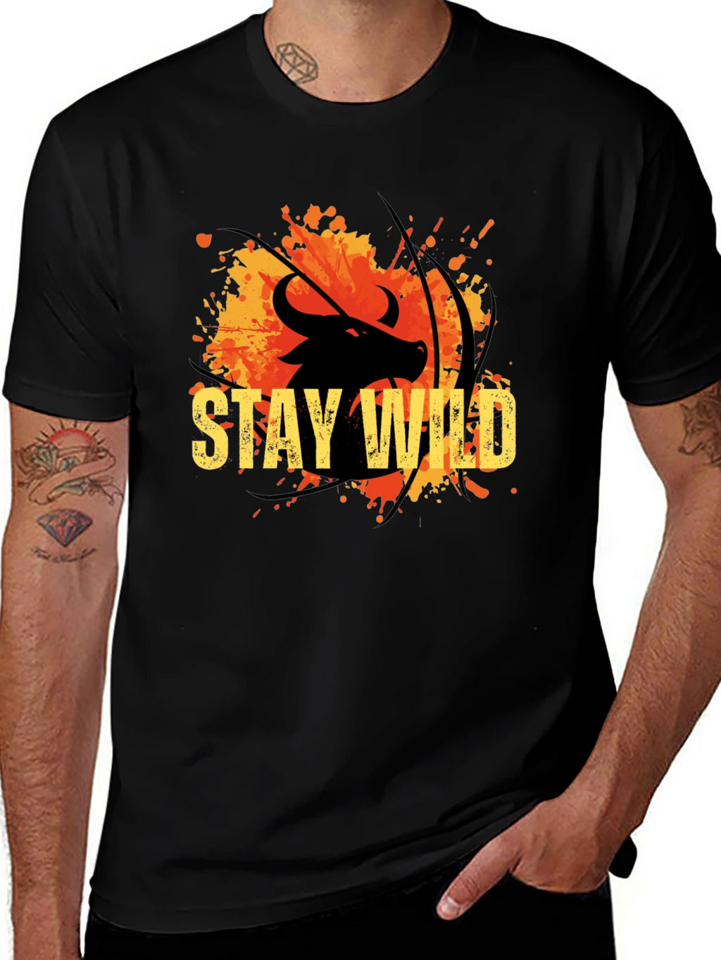 Stay Wild Buffalo Graphic Tee - Black Cotton T-Shirt