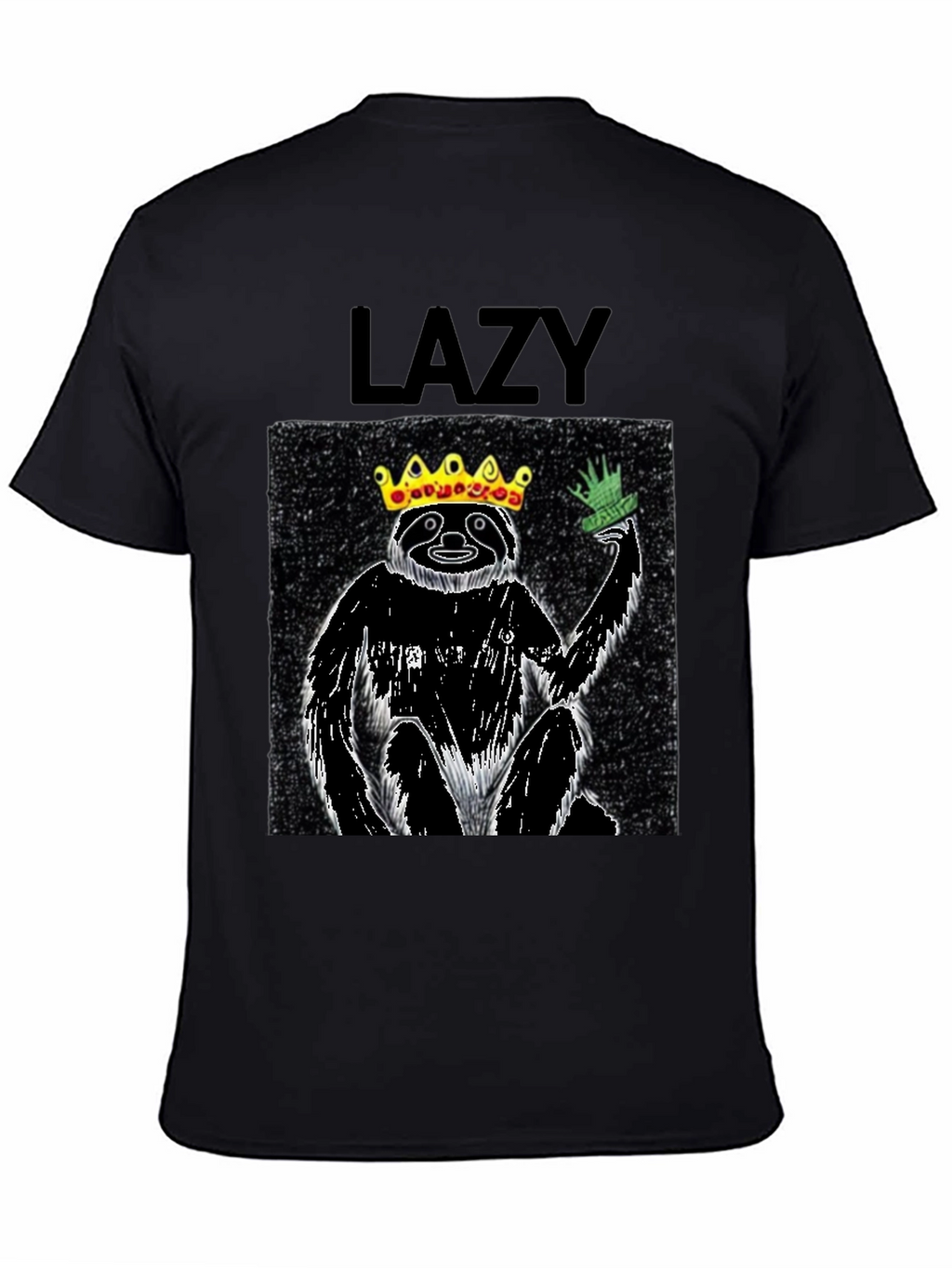 Lazy King Sloth Graphic Tee - Black Cotton T-Shirt