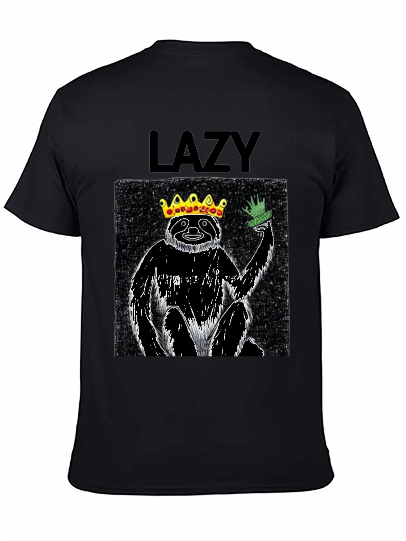 Lazy King Sloth Graphic Tee - Black Cotton T-Shirt
