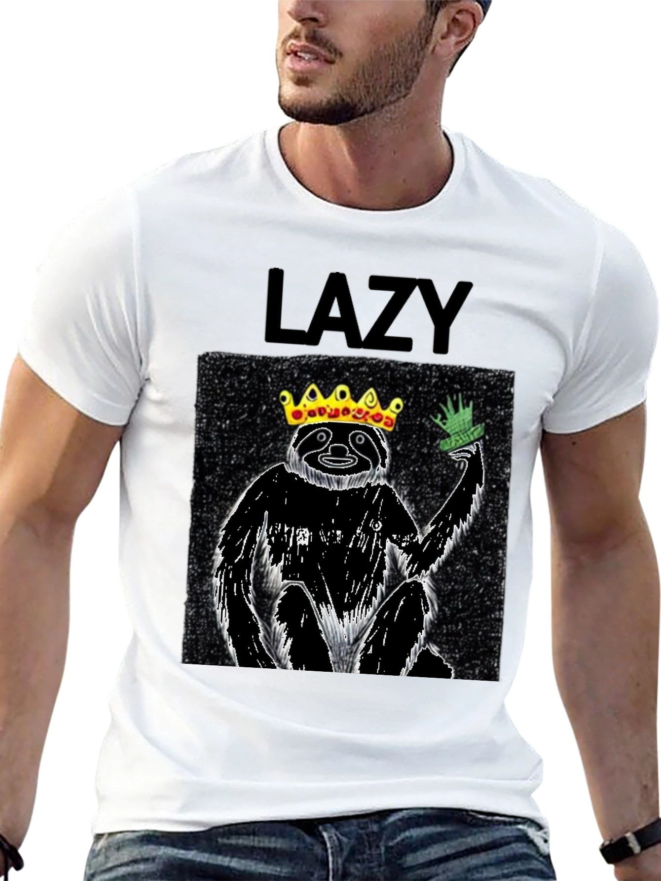 Lazy King Sloth Graphic Tee - Black Cotton T-Shirt