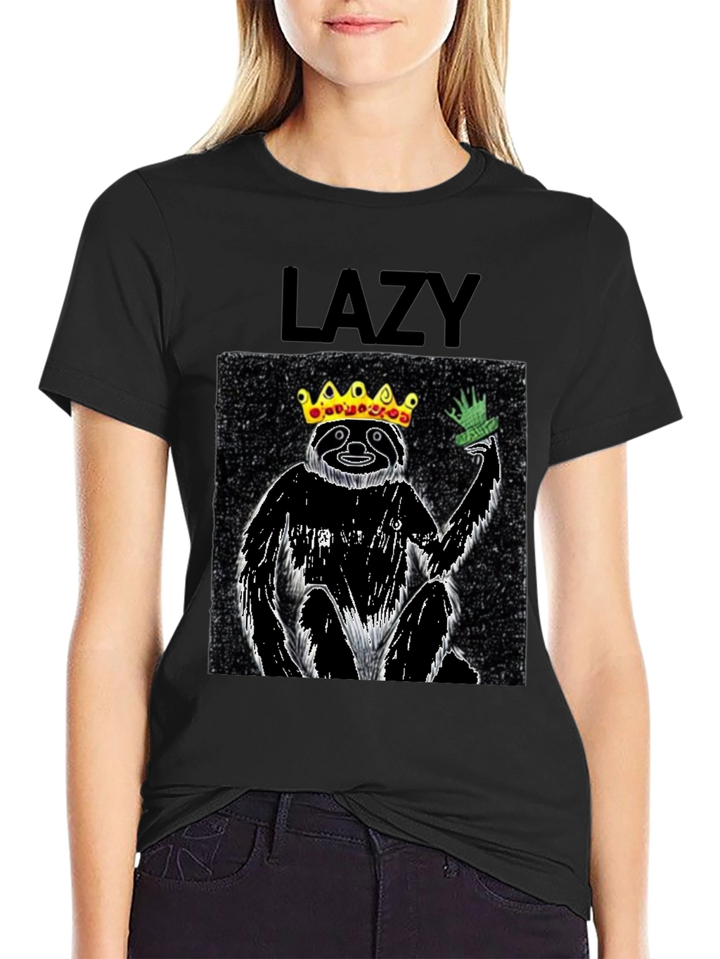 Lazy King Sloth Graphic Tee - Black Cotton T-Shirt