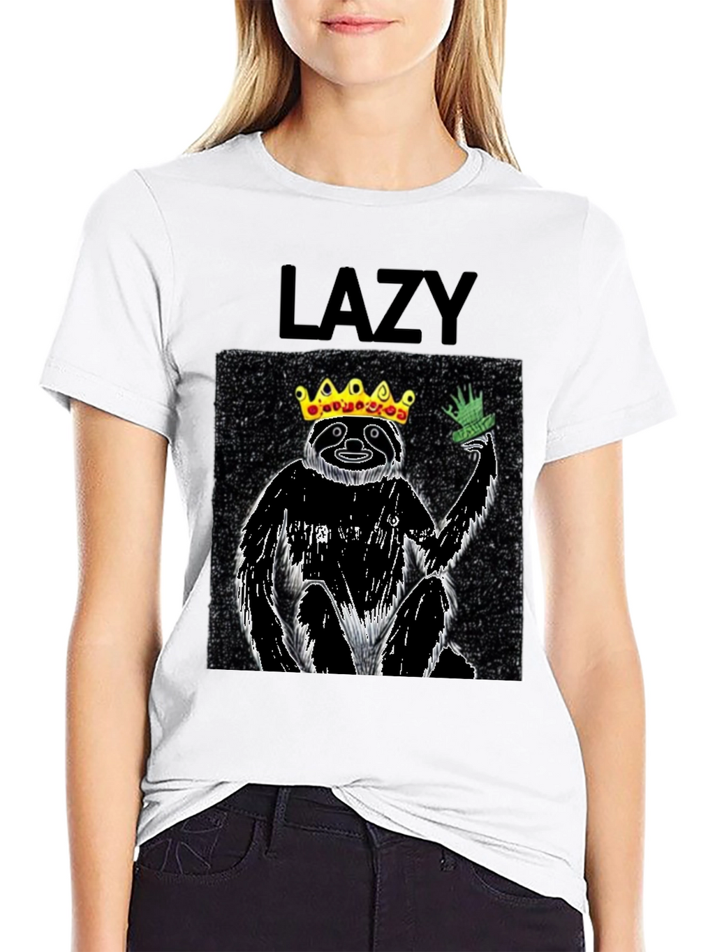 Lazy King Sloth Graphic Tee - Black Cotton T-Shirt