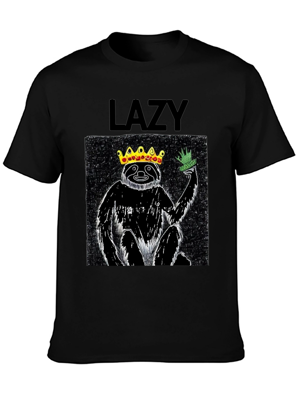 Lazy King Sloth Graphic Tee - Black Cotton T-Shirt