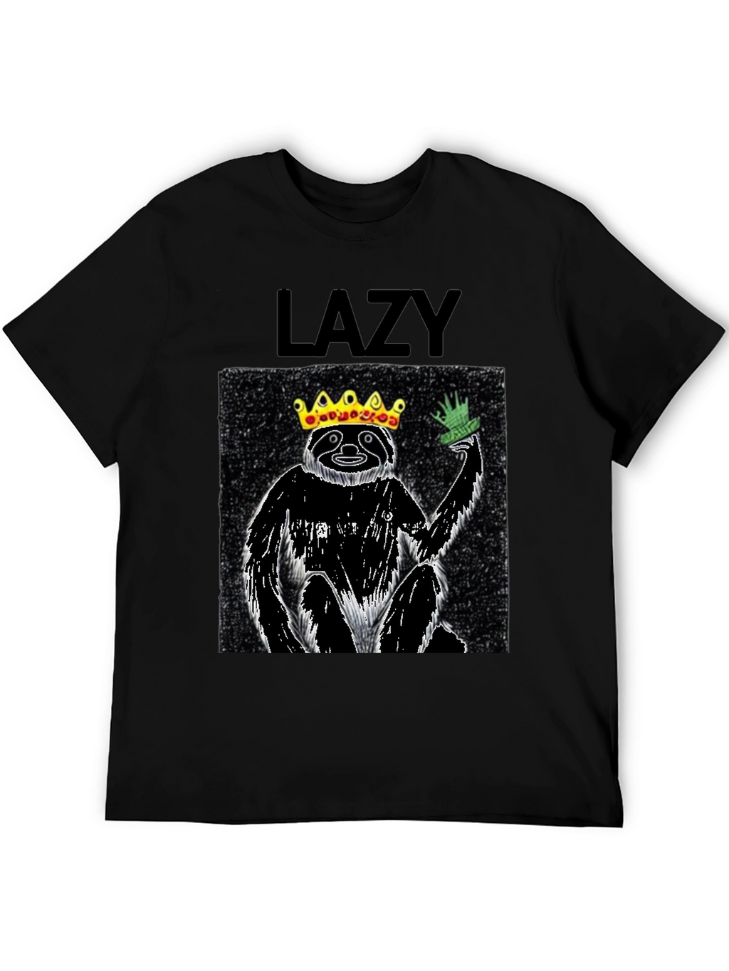 Lazy King Sloth Graphic Tee - Black Cotton T-Shirt