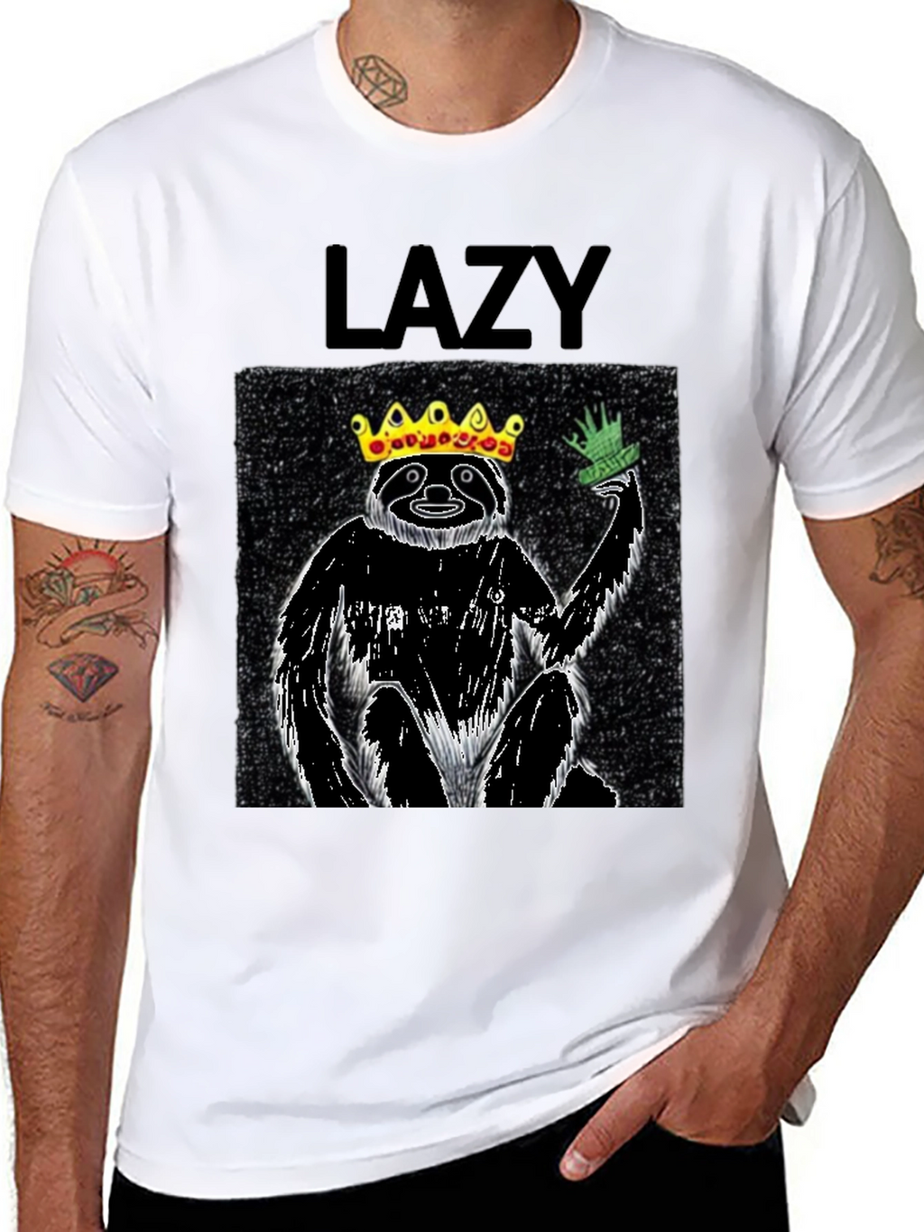 Lazy King Sloth Graphic Tee - Black Cotton T-Shirt