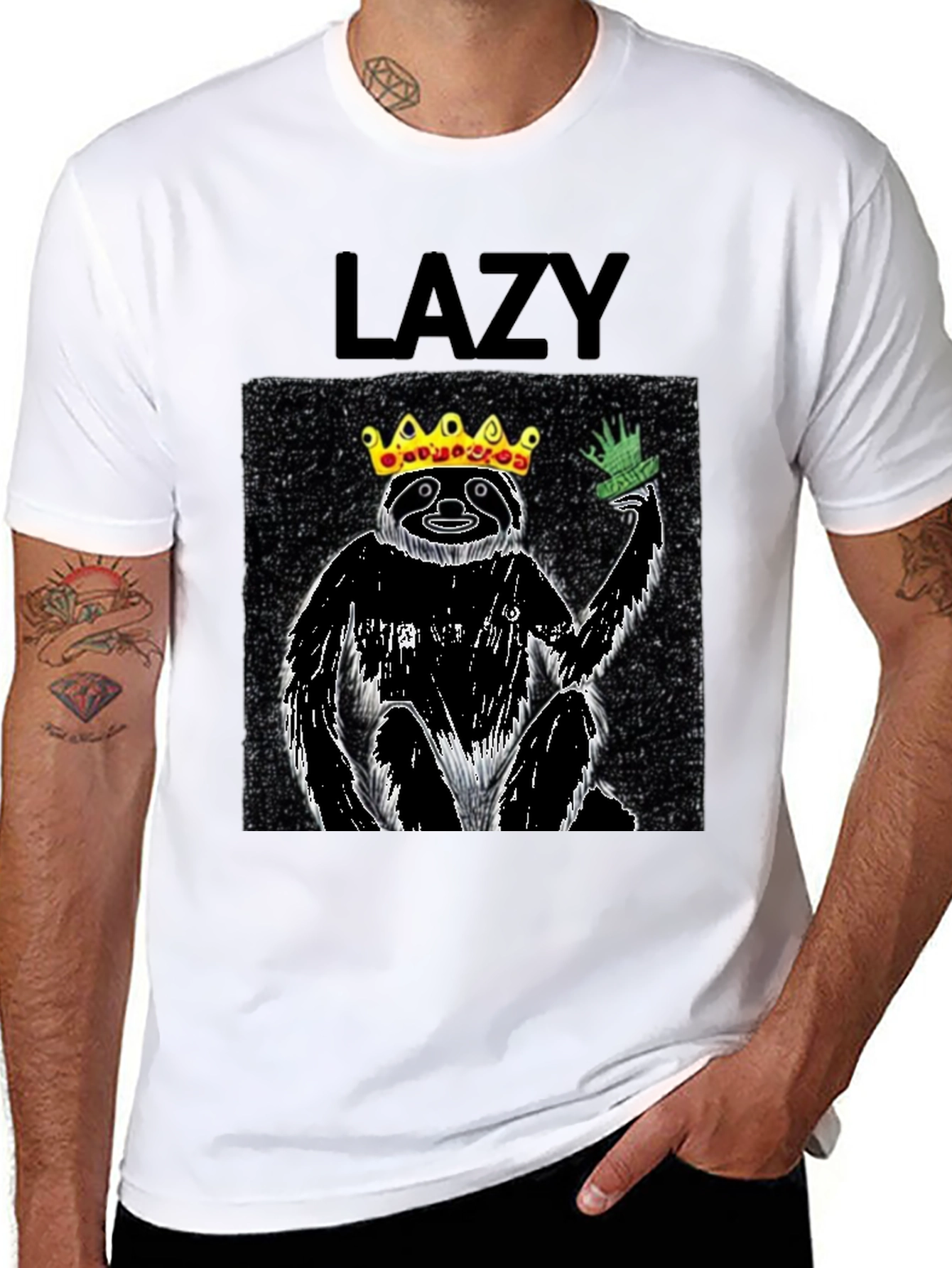 Lazy King Sloth Graphic Tee - Black Cotton T-Shirt