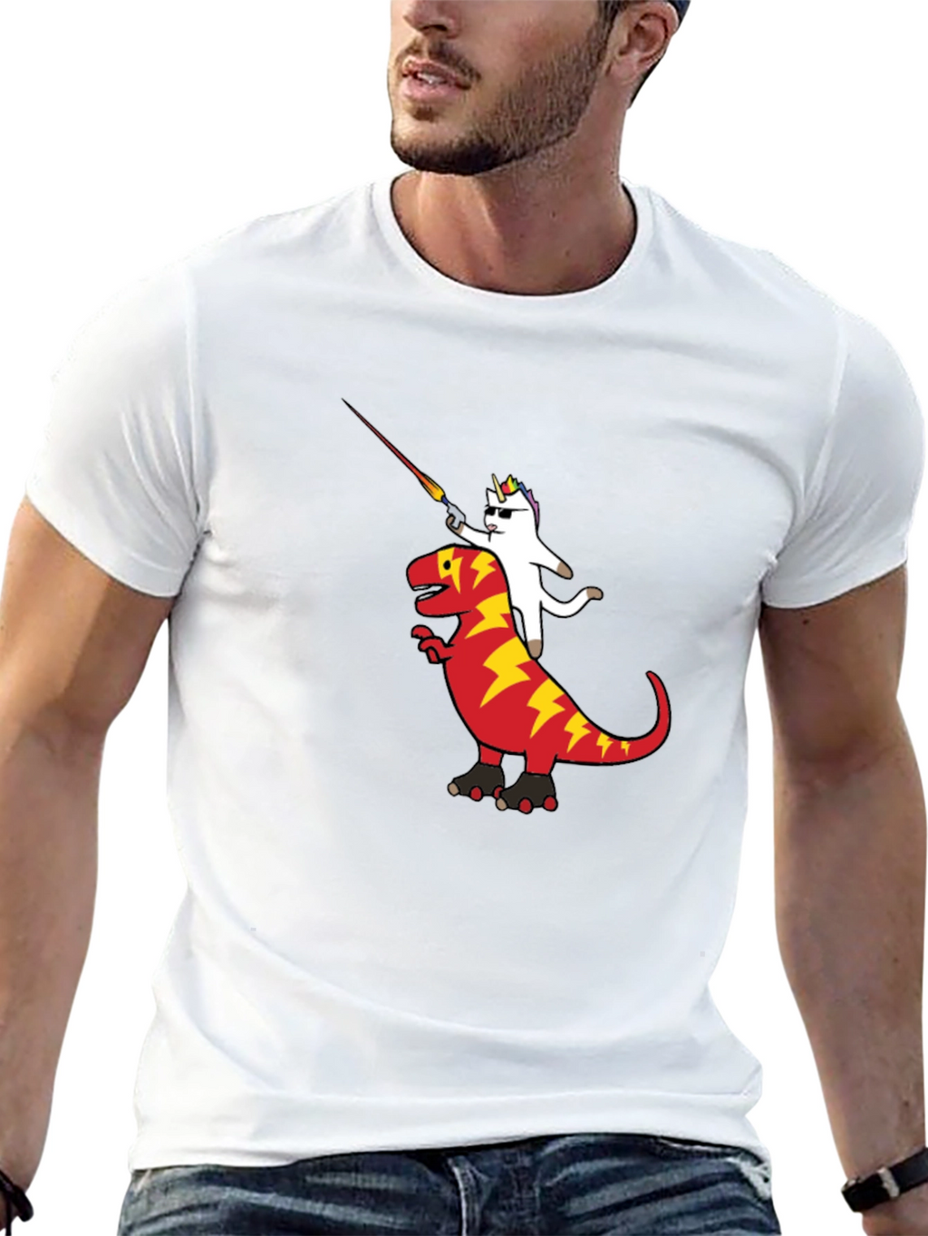 Unicorn Riding Dinosaur Graphic T-Shirt