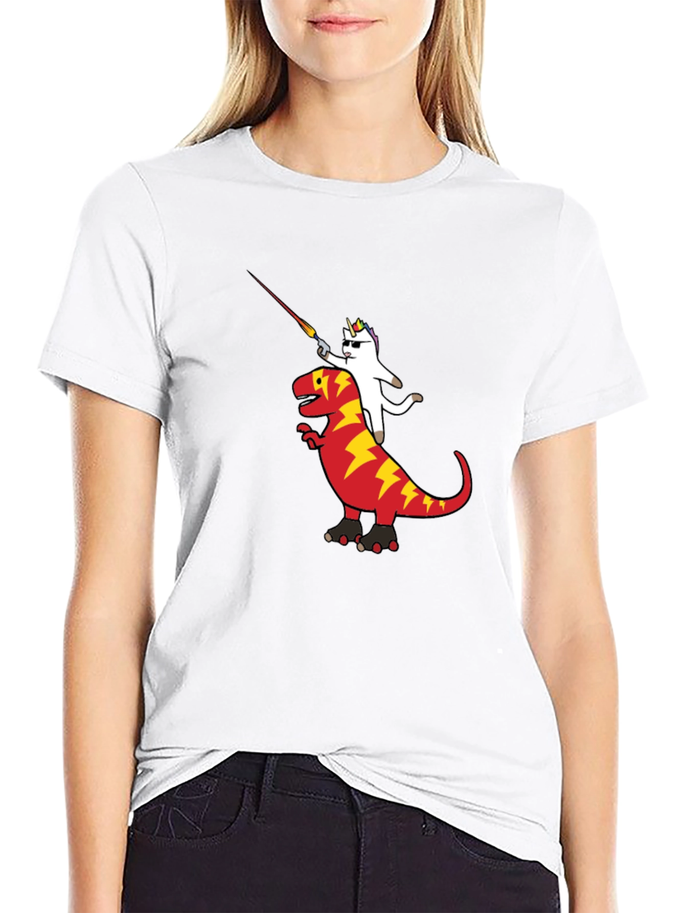 Unicorn Riding Dinosaur Graphic T-Shirt