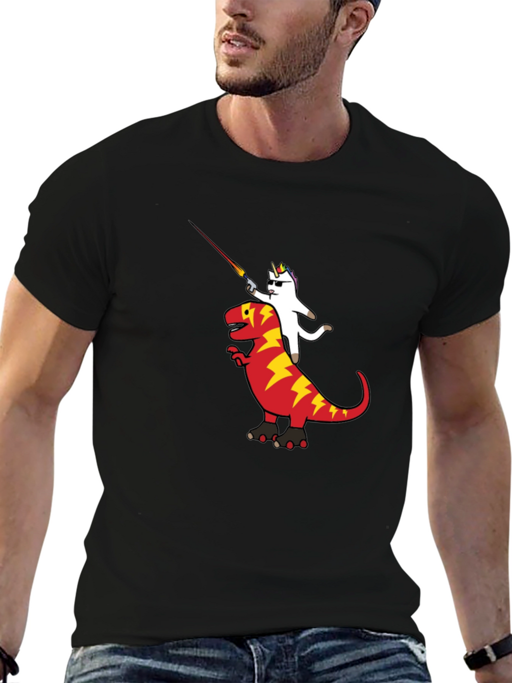Unicorn Riding Dinosaur Graphic T-Shirt