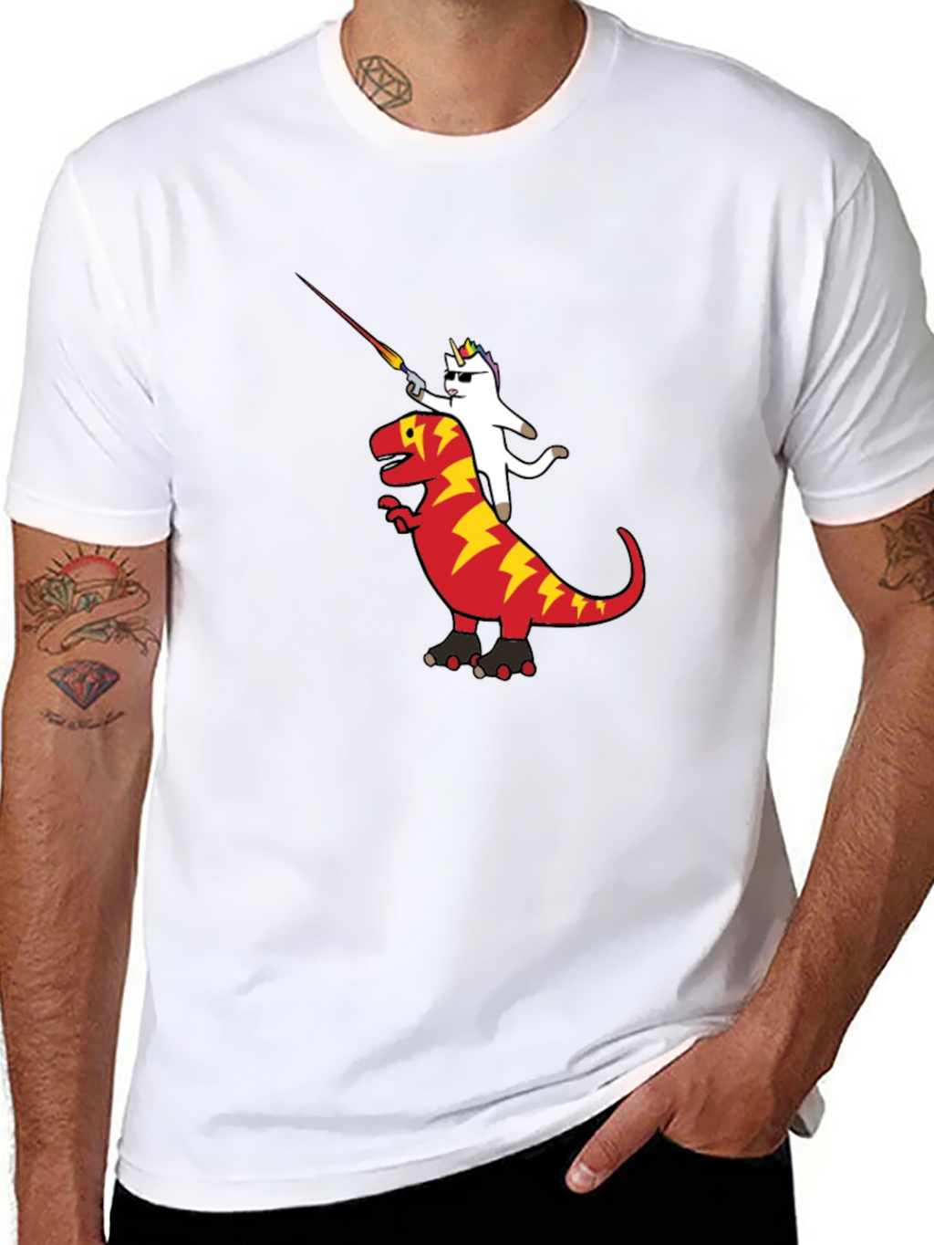 Unicorn Riding Dinosaur Graphic T-Shirt