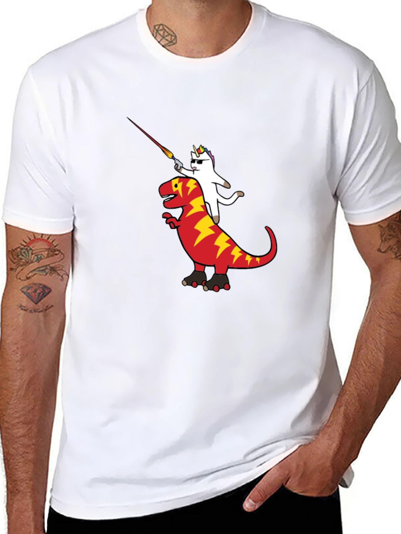 Unicorn Riding Dinosaur Graphic T-Shirt