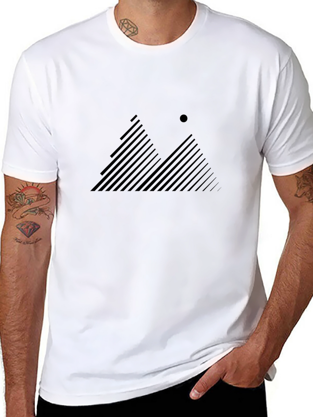 Modern Mountain Line Art Graphic Tee - Black