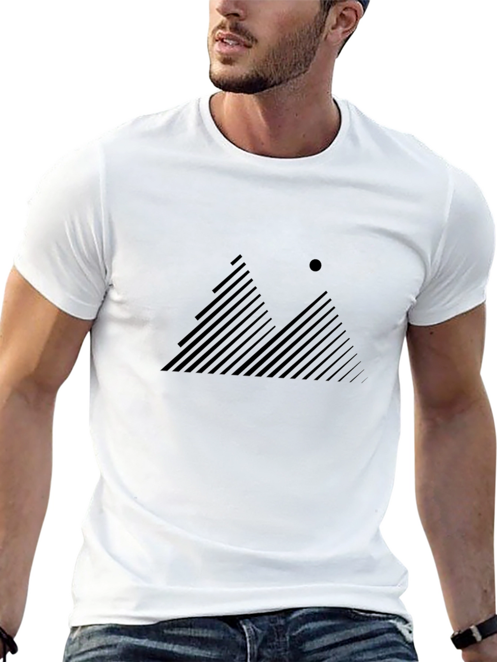 Modern Mountain Line Art Graphic Tee - Black