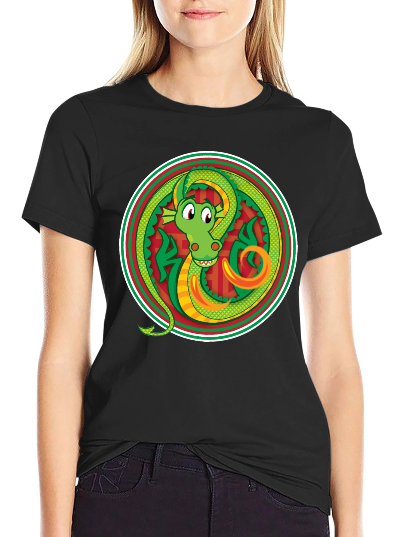 Dragon Circle Graphic Tee - Stylish Black T-Shirt