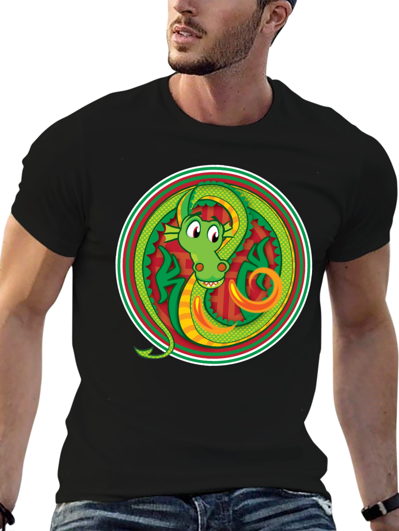 Dragon Circle Graphic Tee - Stylish Black T-Shirt