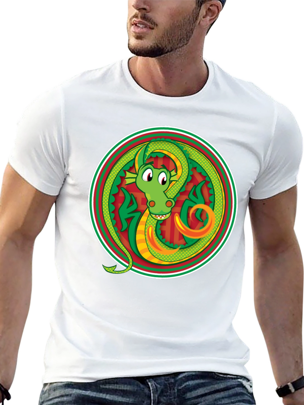 Dragon Circle Graphic Tee - Stylish Black T-Shirt