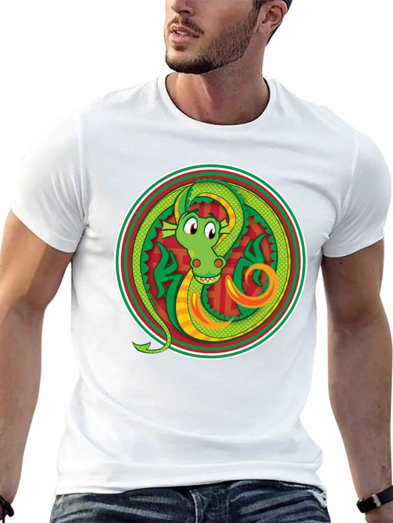 Dragon Circle Graphic Tee - Stylish Black T-Shirt