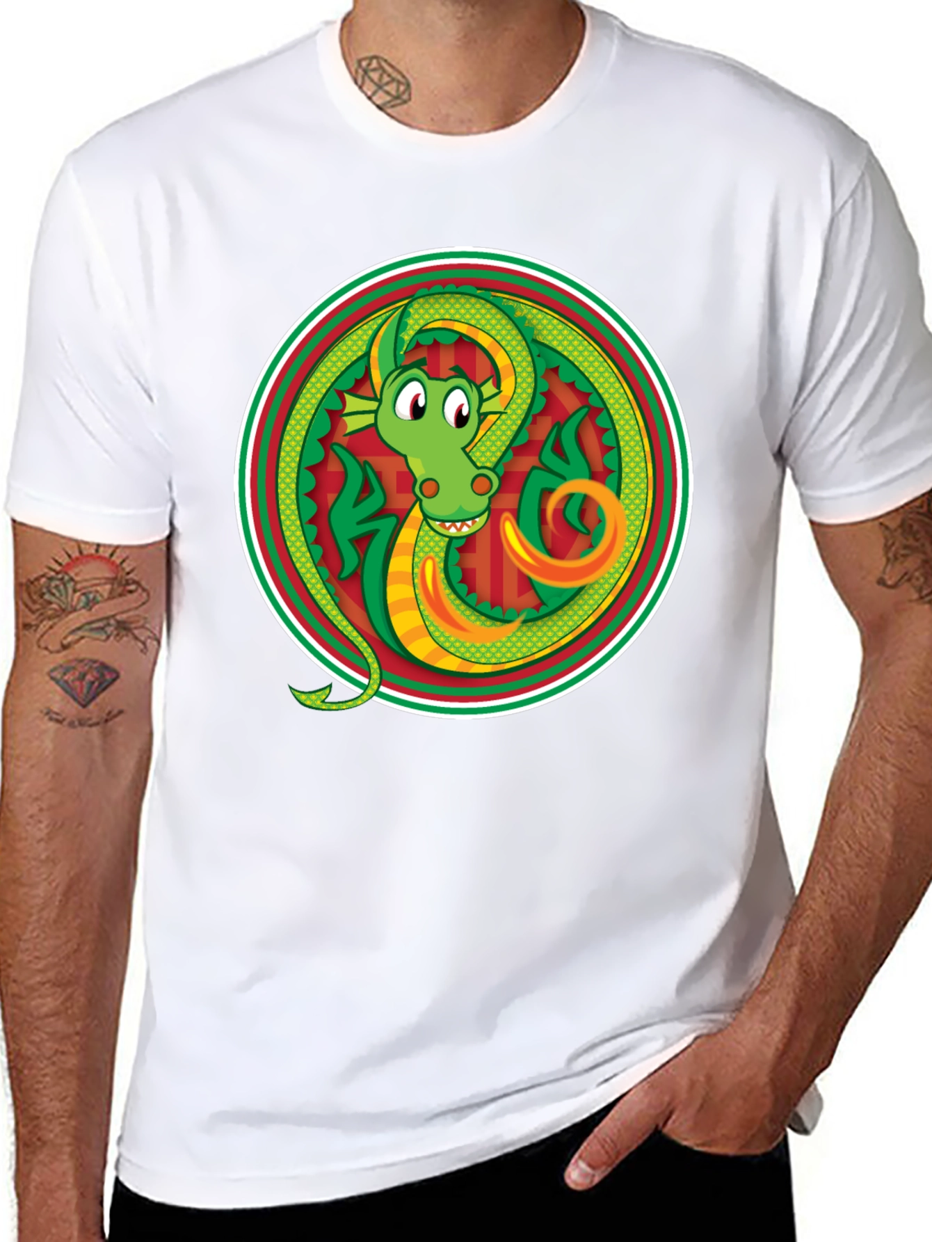 Dragon Circle Graphic Tee - Stylish Black T-Shirt
