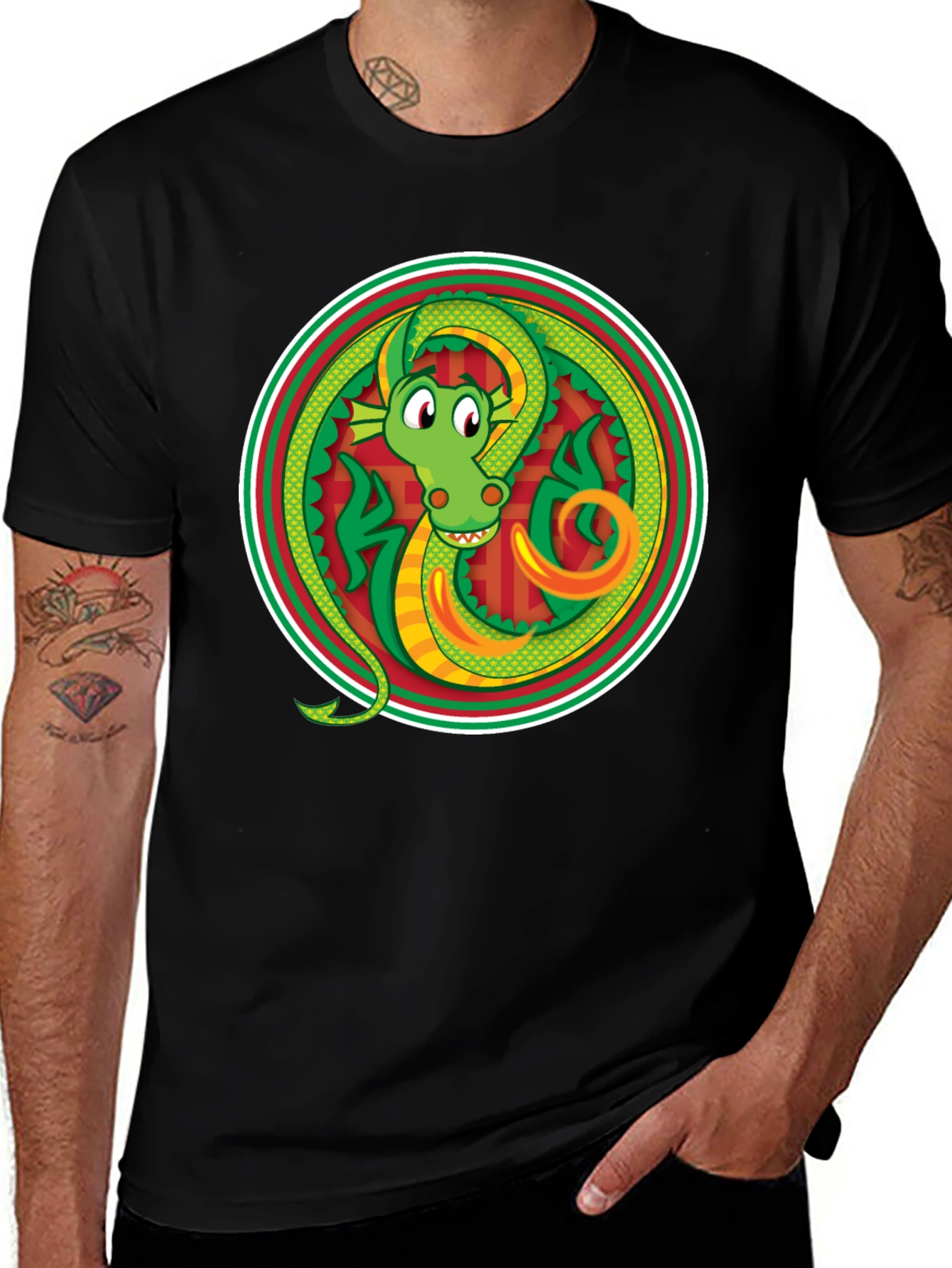 Dragon Circle Graphic Tee - Stylish Black T-Shirt