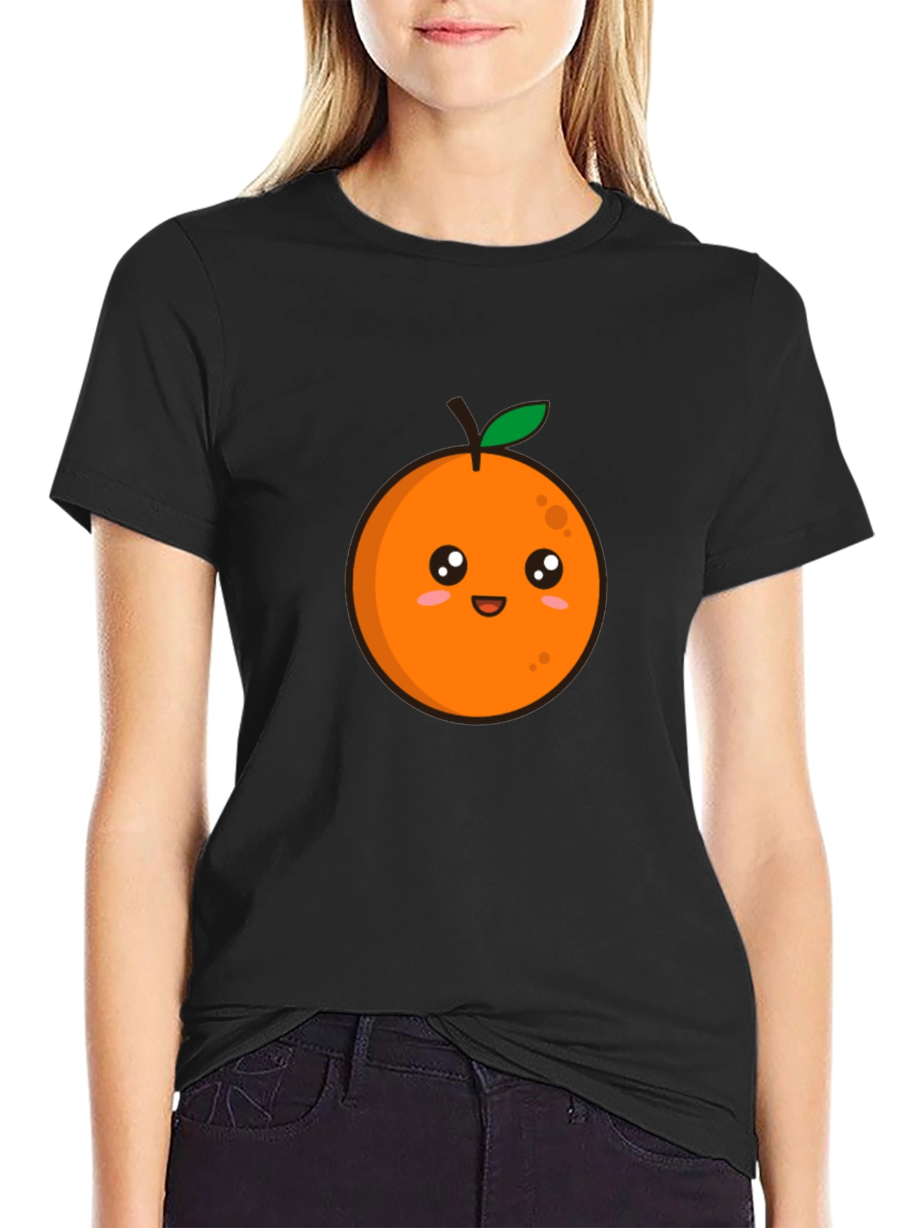 Cute Orange Graphic Tee - Black T-Shirt