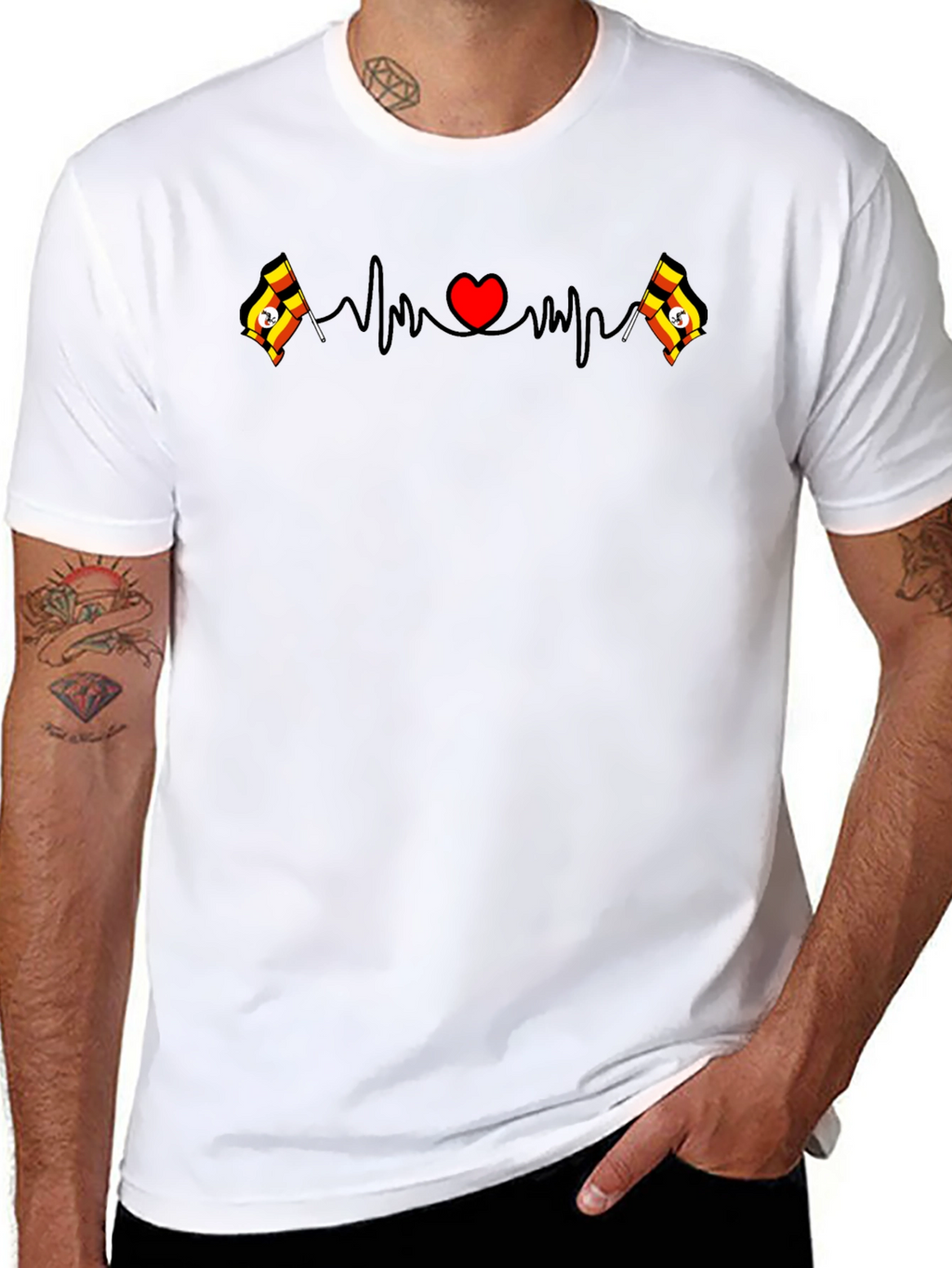 Uganda Flag Heartbeat T-Shirt