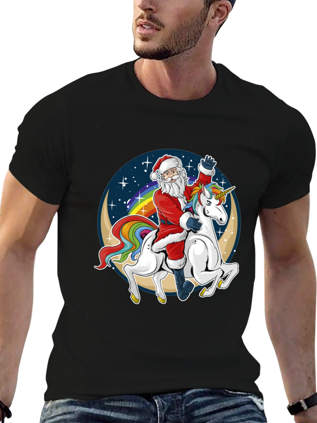 Santa Riding Unicorn Graphic Tee