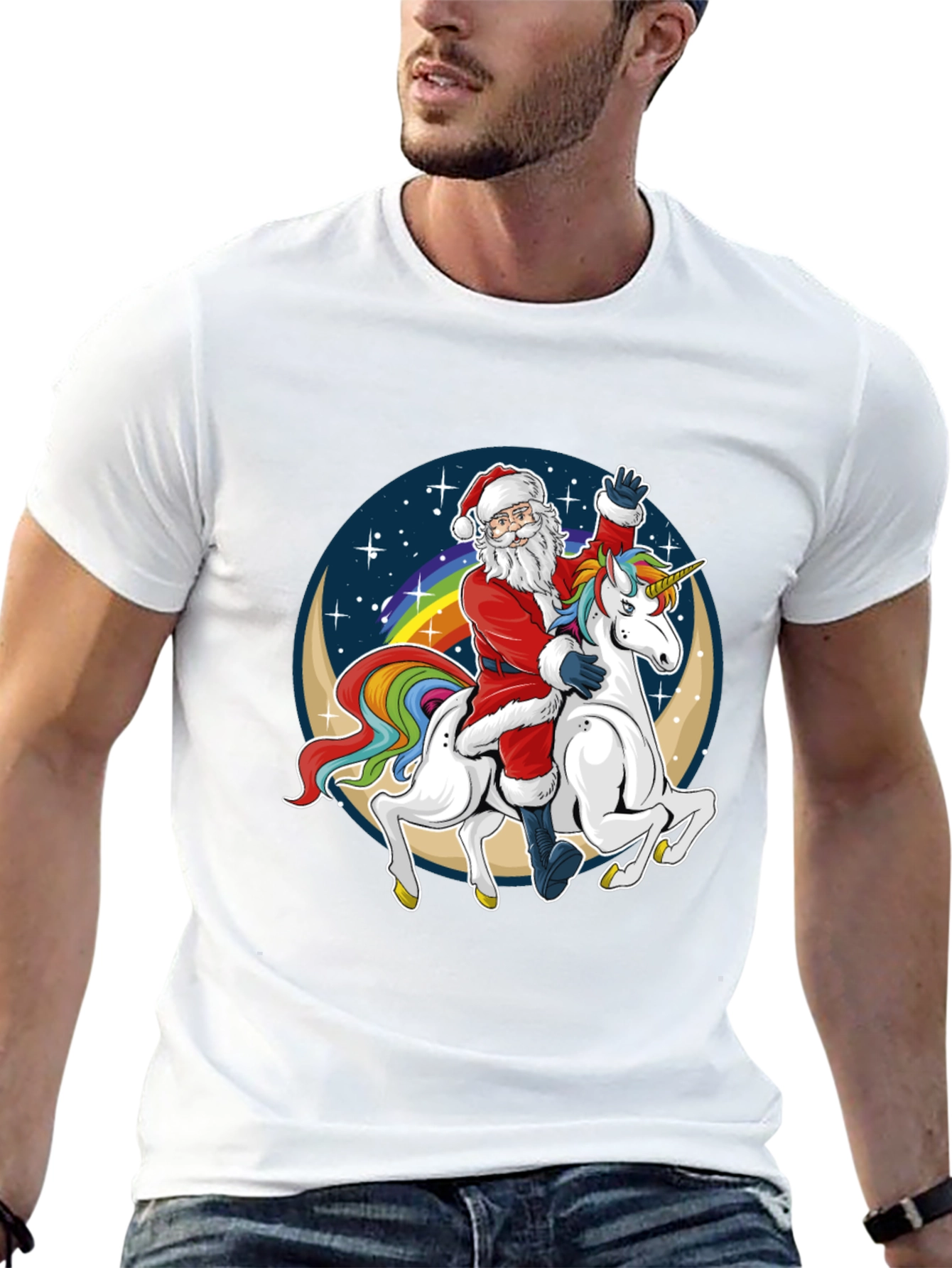 Santa Riding Unicorn Graphic Tee