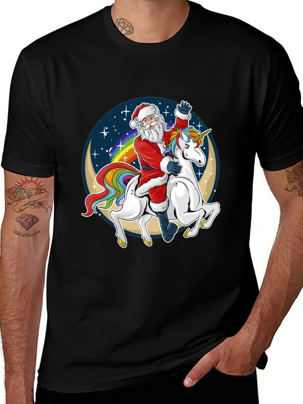 Santa Riding Unicorn Graphic Tee