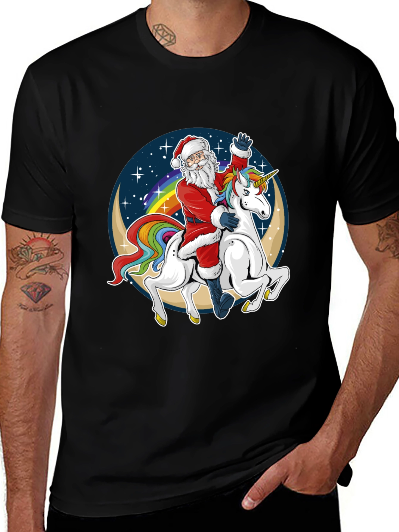 Santa Riding Unicorn Graphic Tee