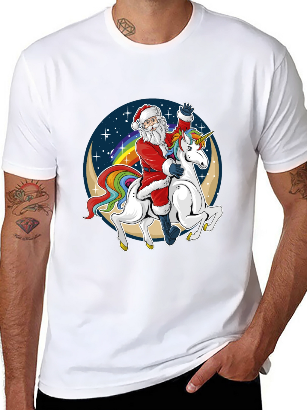 Santa Riding Unicorn Graphic Tee