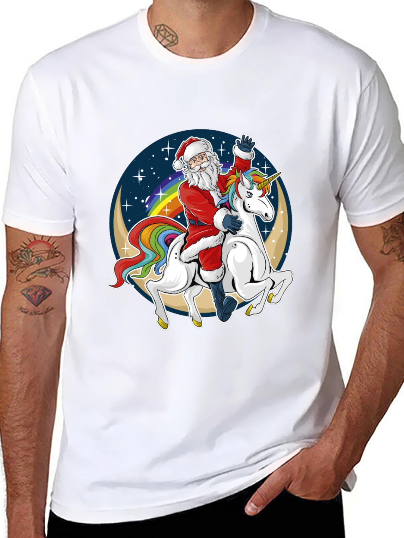 Santa Riding Unicorn Graphic Tee