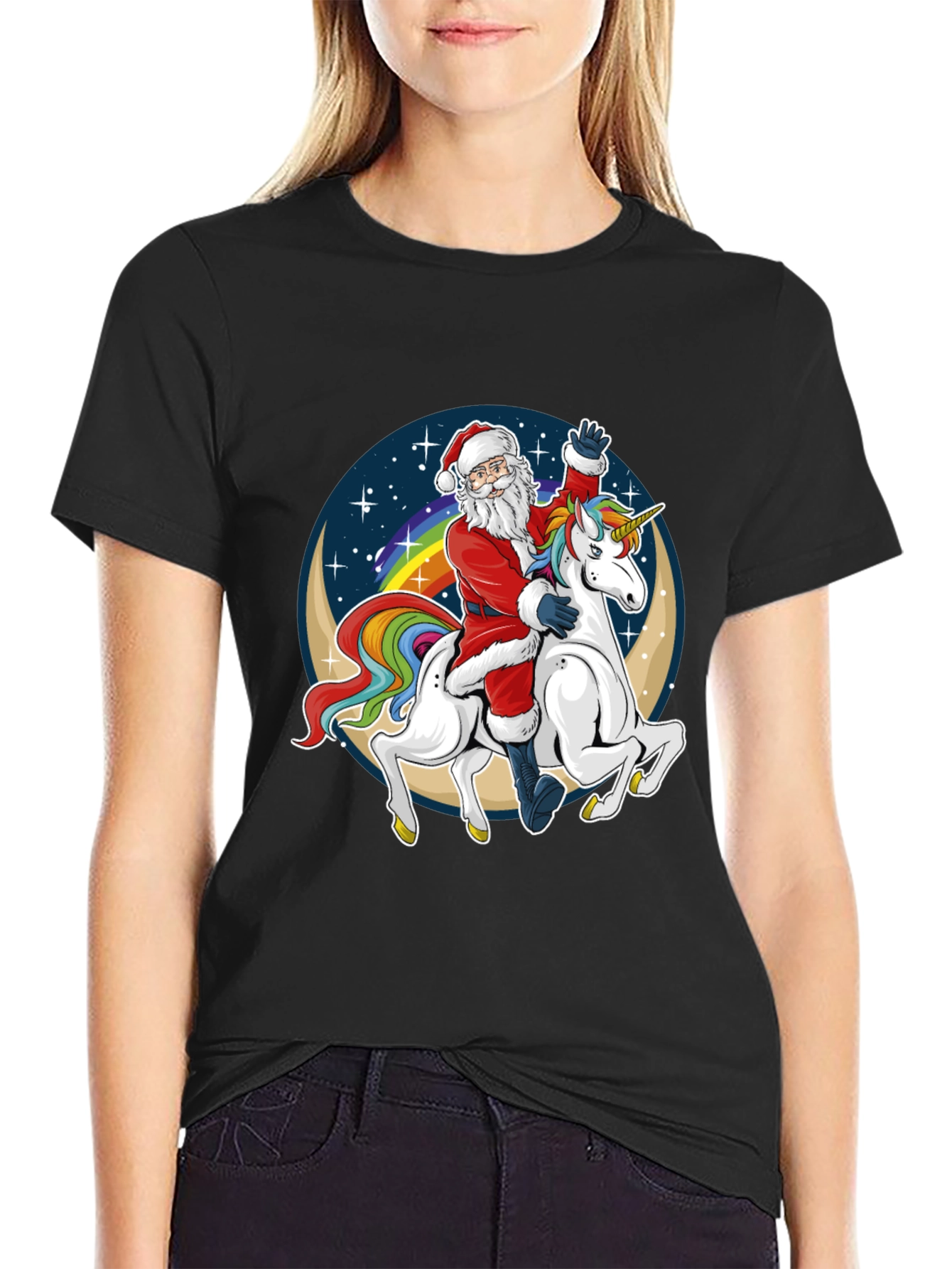 Santa Riding Unicorn Graphic Tee