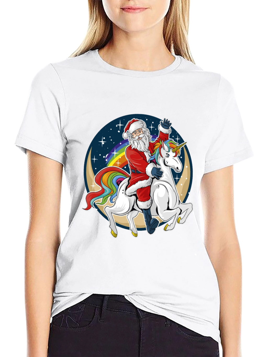 Santa Riding Unicorn Graphic Tee