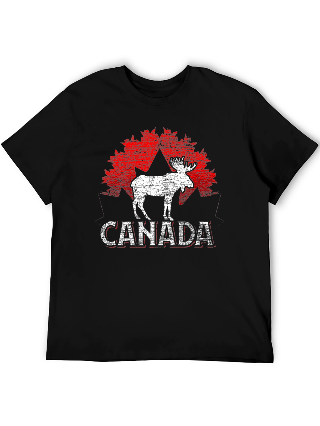 Canada Moose T-Shirt - Distressed Maple Leaf Design