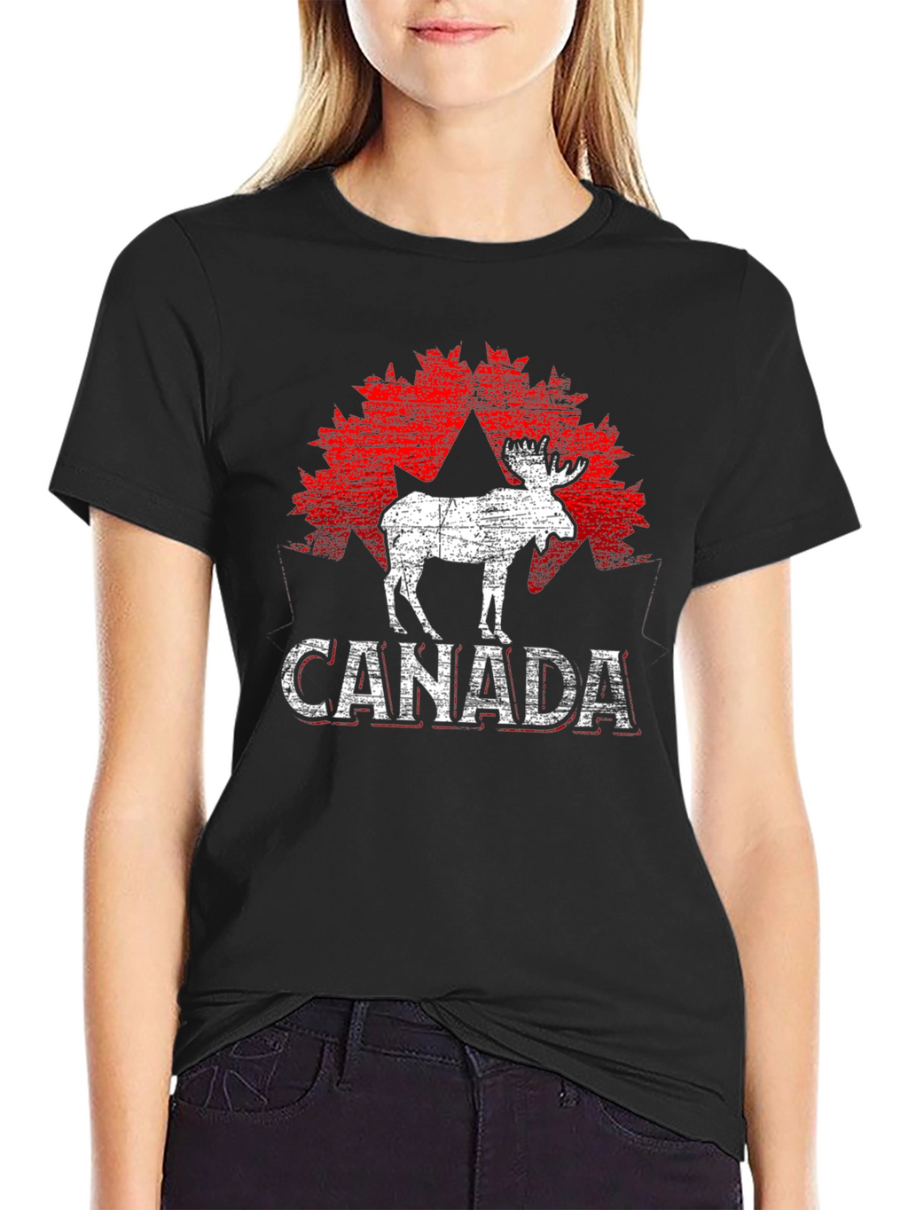 Canada Moose T-Shirt - Distressed Maple Leaf Design