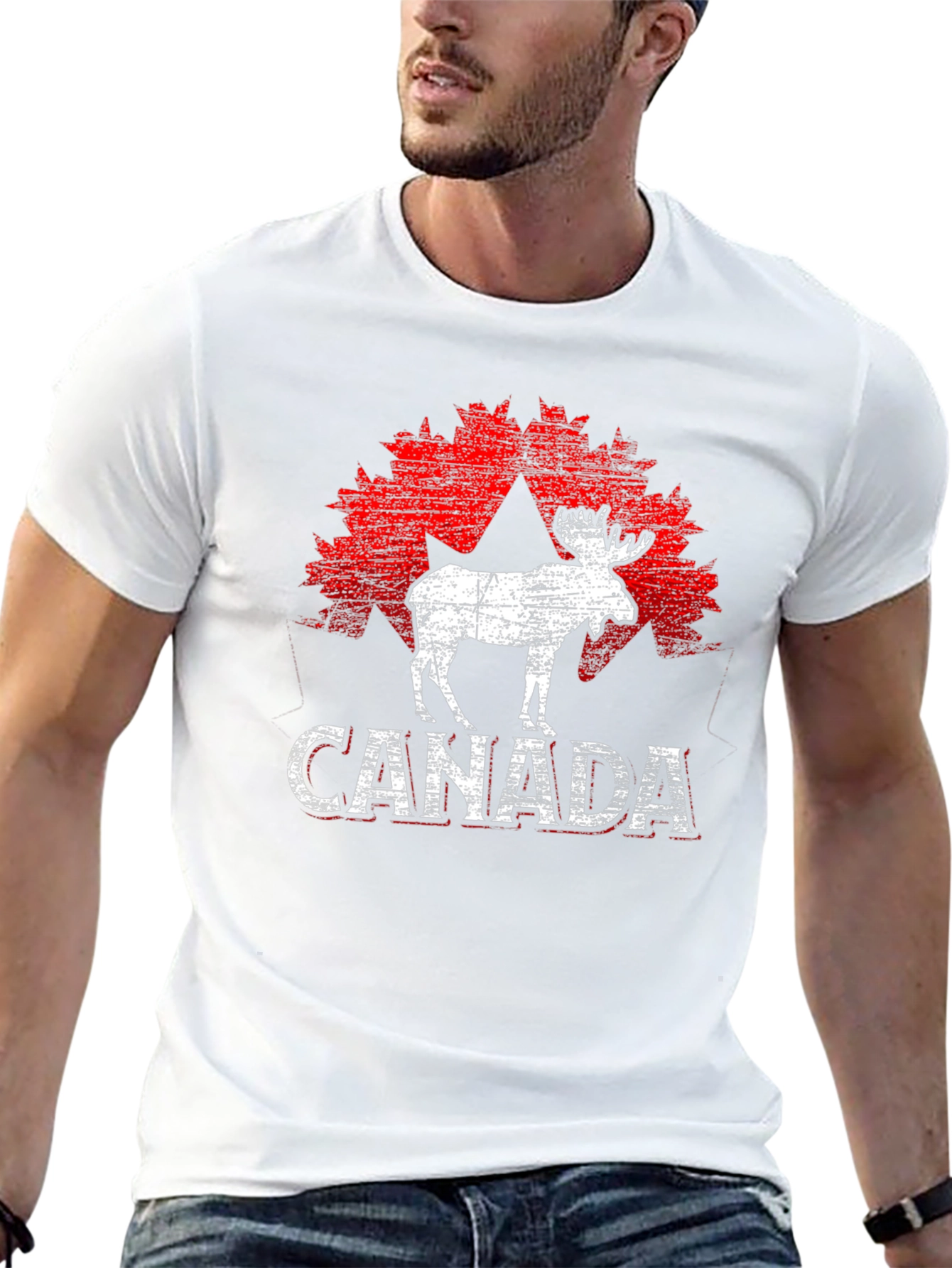 Canada Moose T-Shirt - Distressed Maple Leaf Design