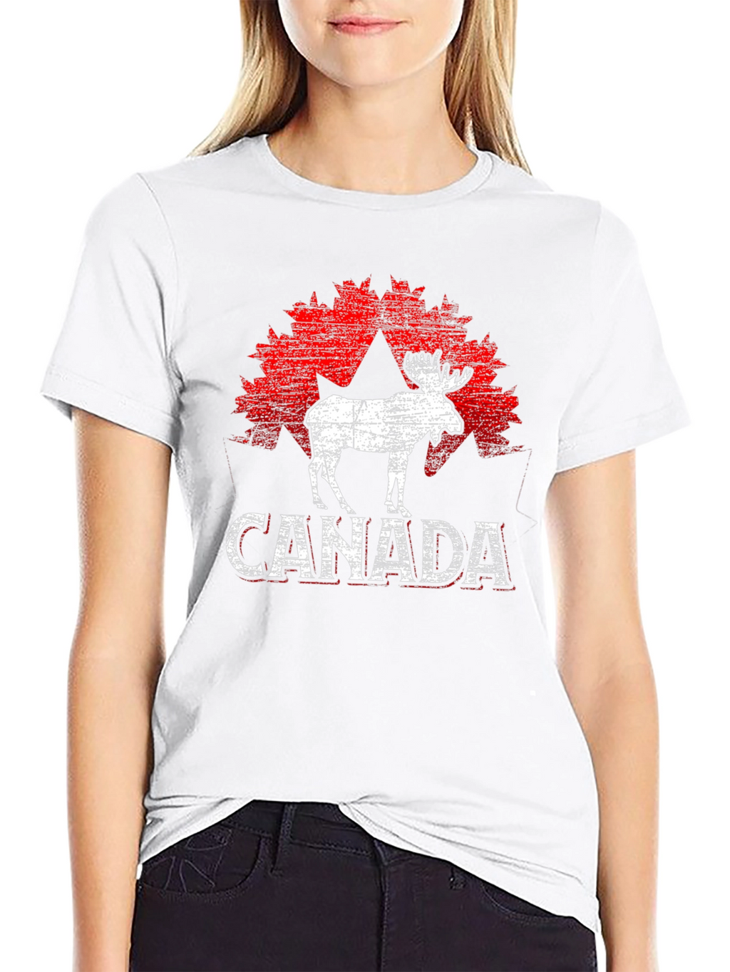 Canada Moose T-Shirt - Distressed Maple Leaf Design