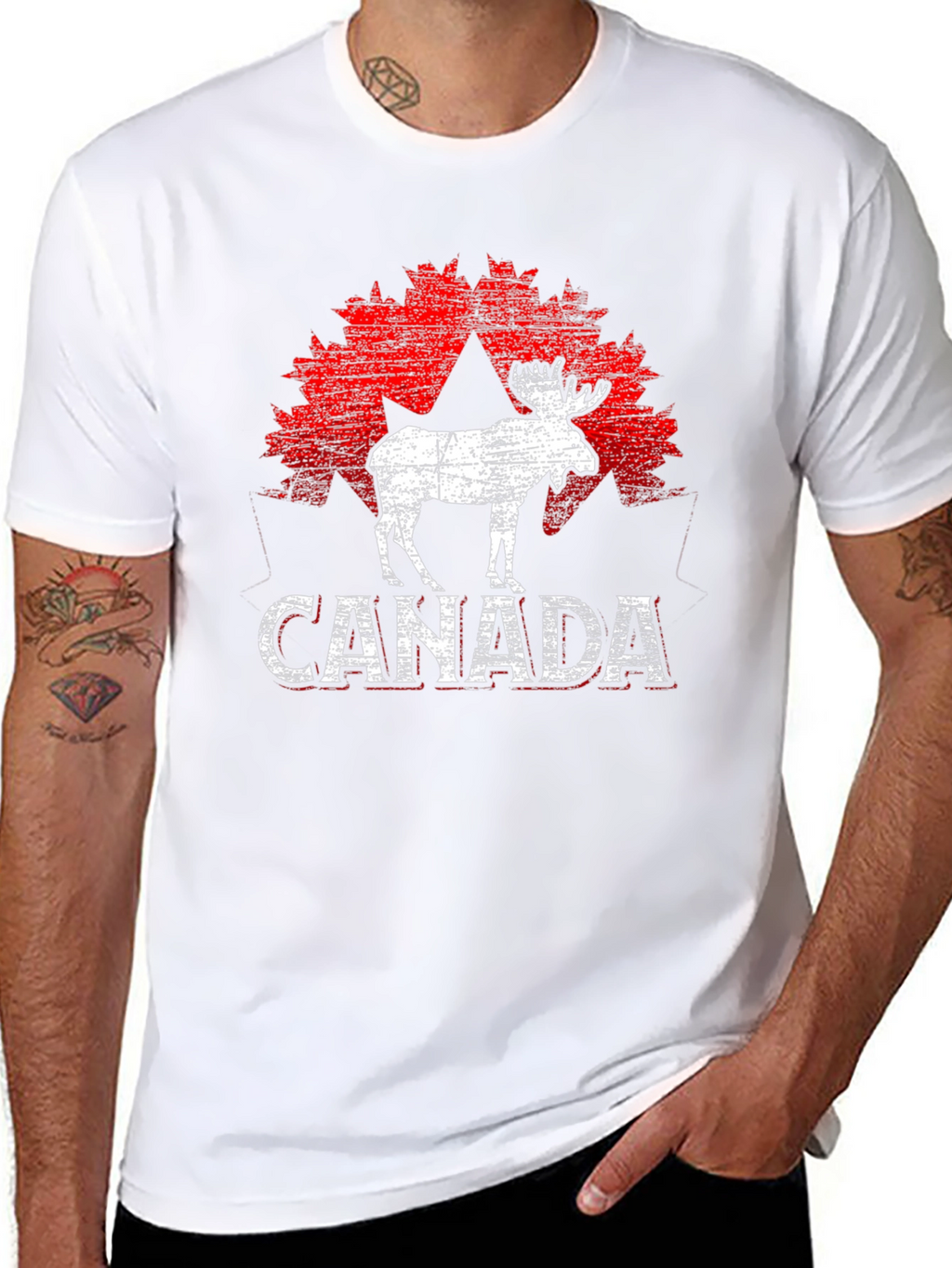 Canada Moose T-Shirt - Distressed Maple Leaf Design