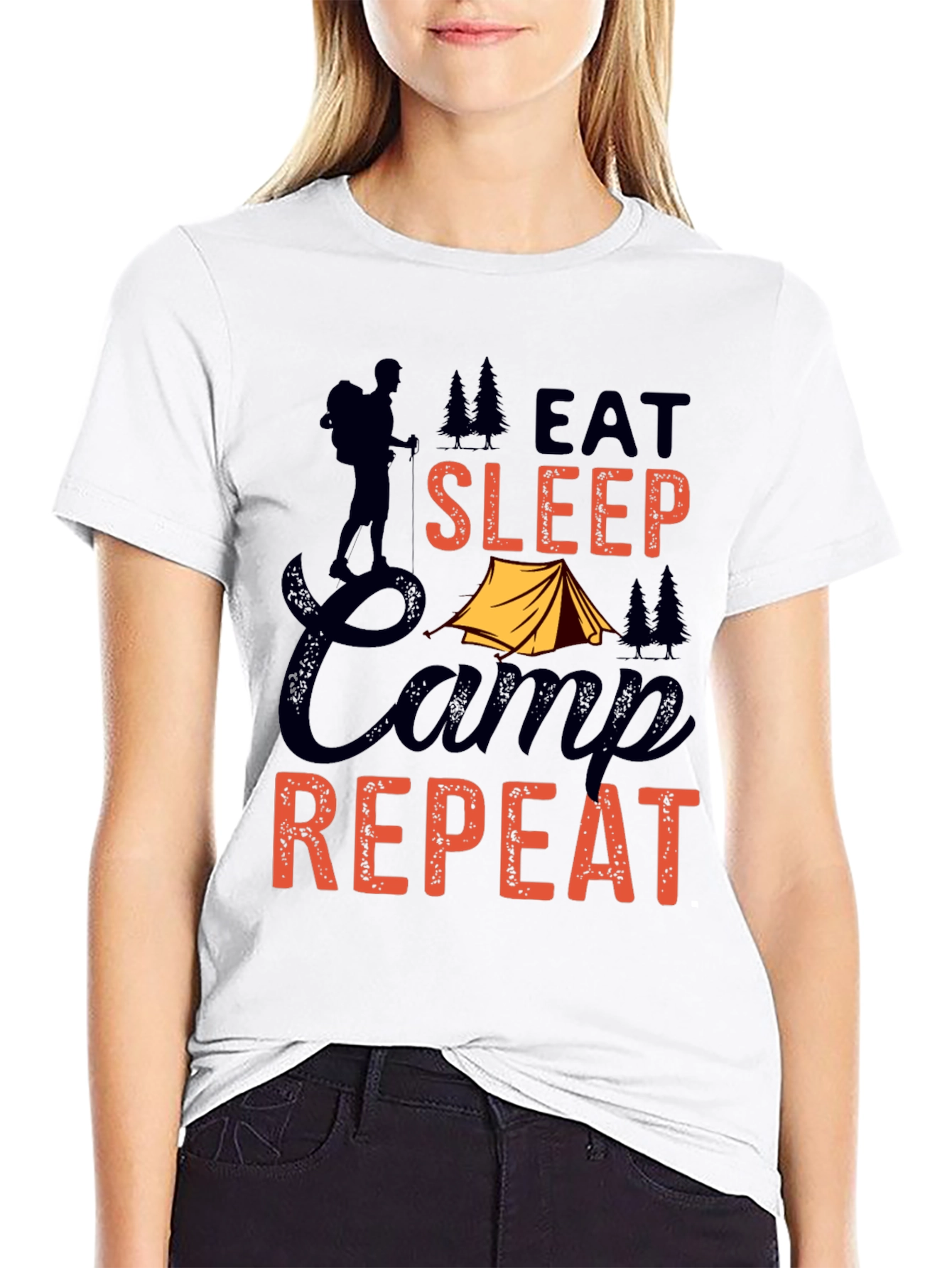 Eat Sleep Camp Repeat Graphic Tee - Black