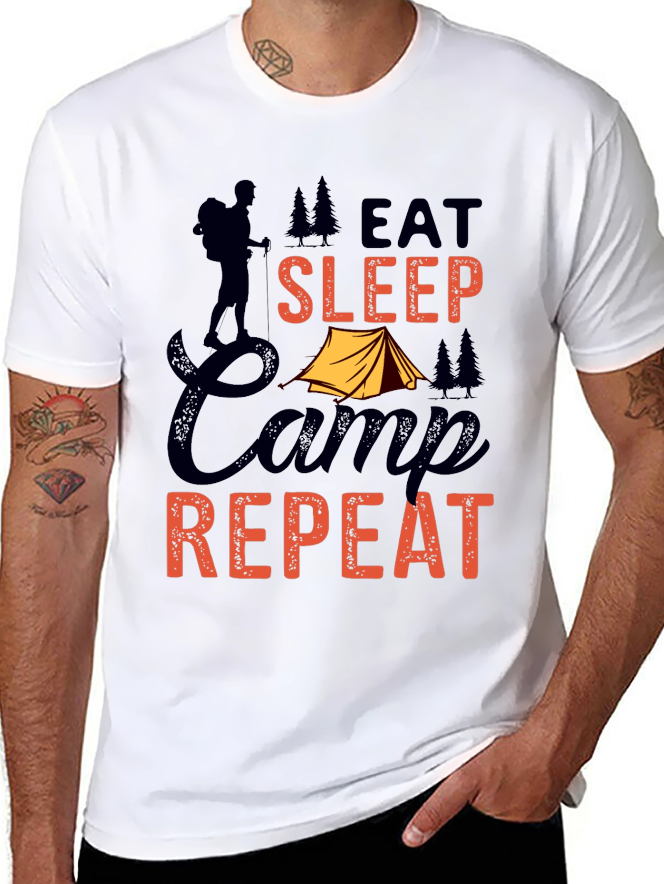 Eat Sleep Camp Repeat Graphic Tee - Black