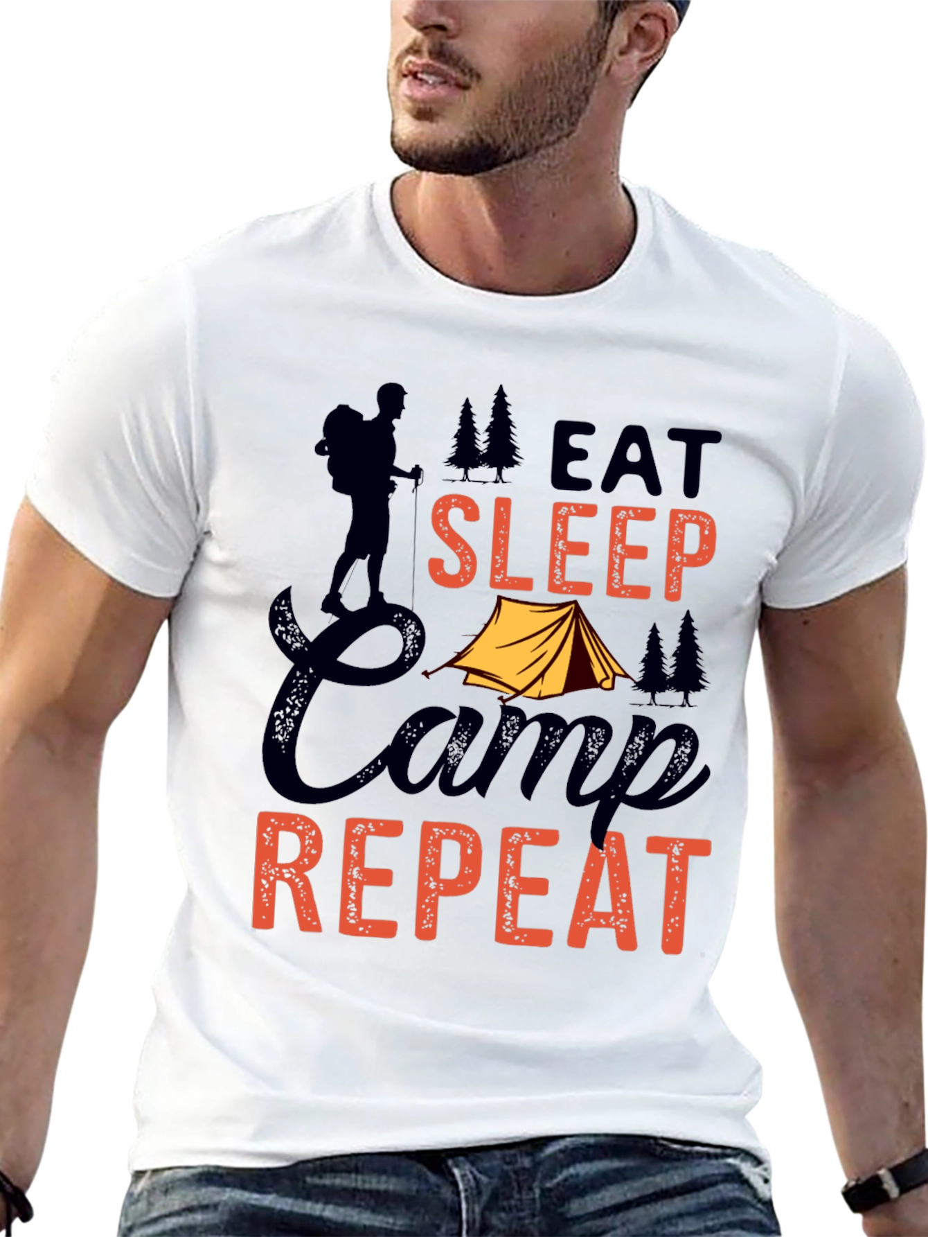 Eat Sleep Camp Repeat Graphic Tee - Black