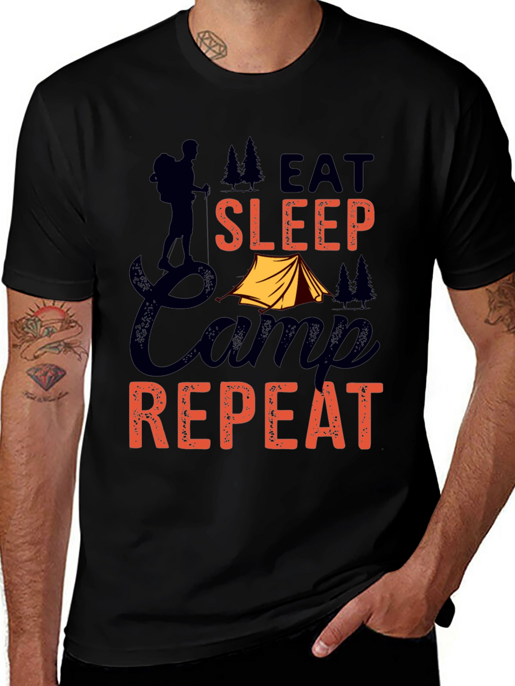Eat Sleep Camp Repeat Graphic Tee - Black