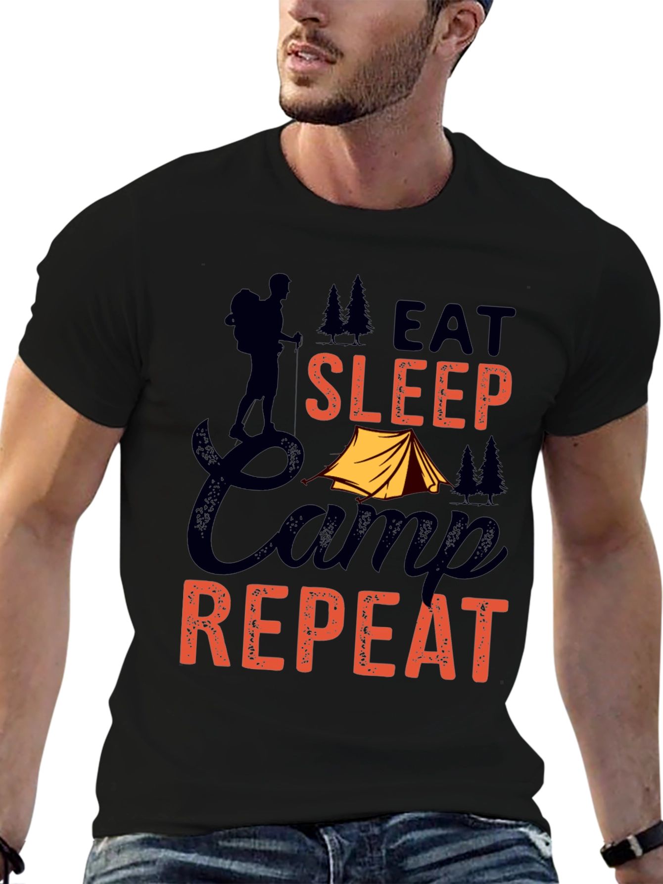 Eat Sleep Camp Repeat Graphic Tee - Black