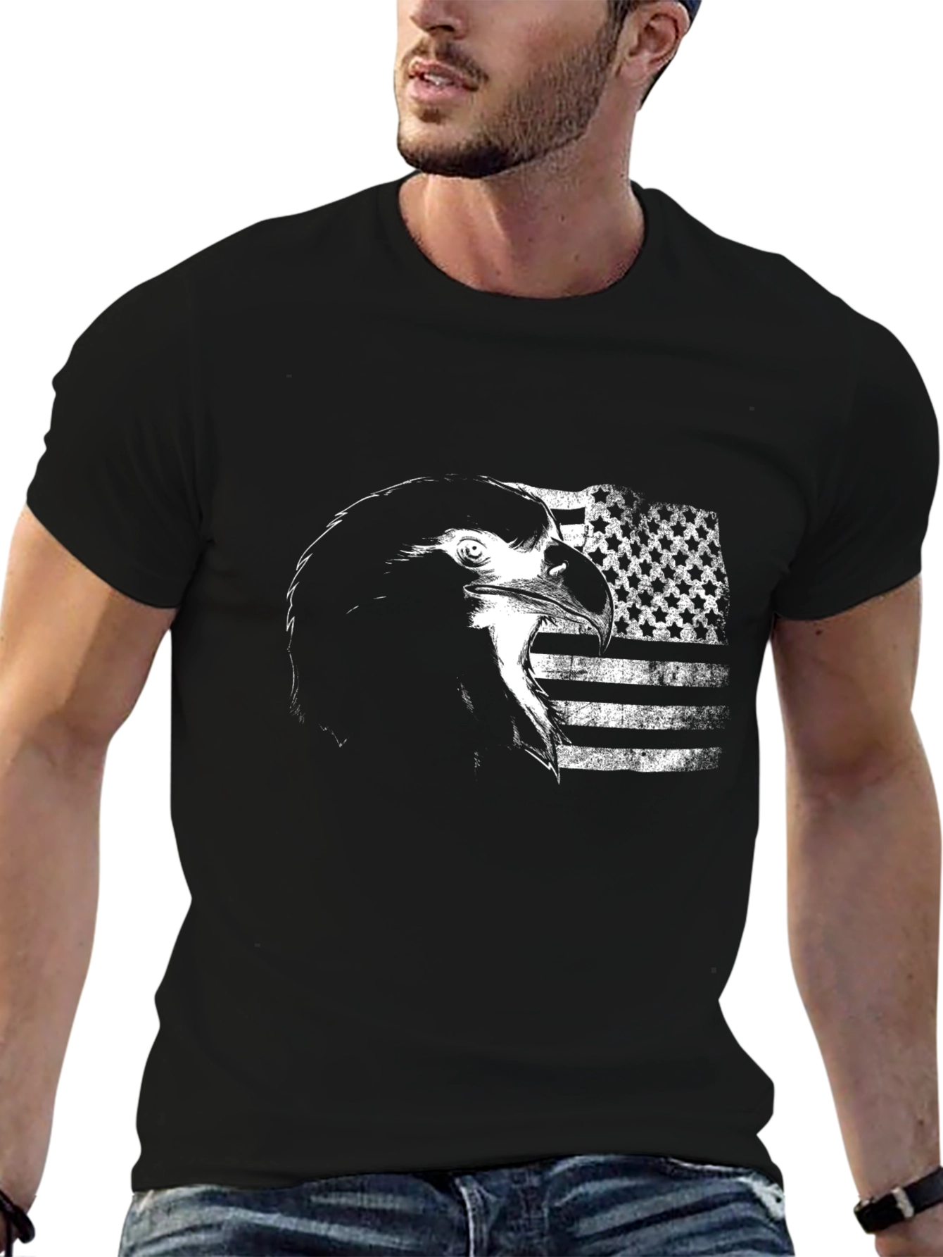 Eagle USA Flag Graphic Print Tee - Black