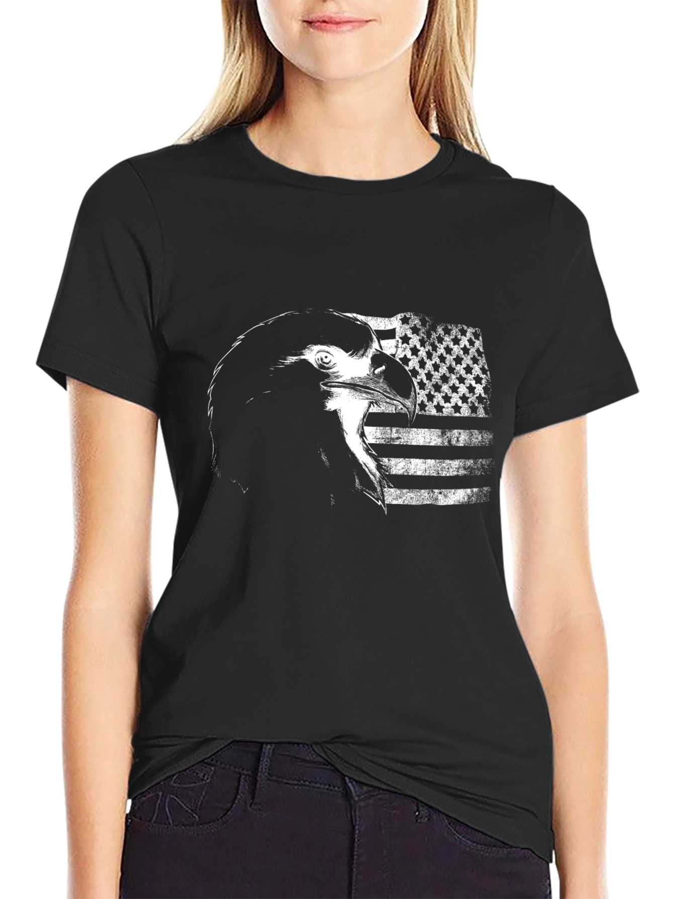 Eagle USA Flag Graphic Print Tee - Black