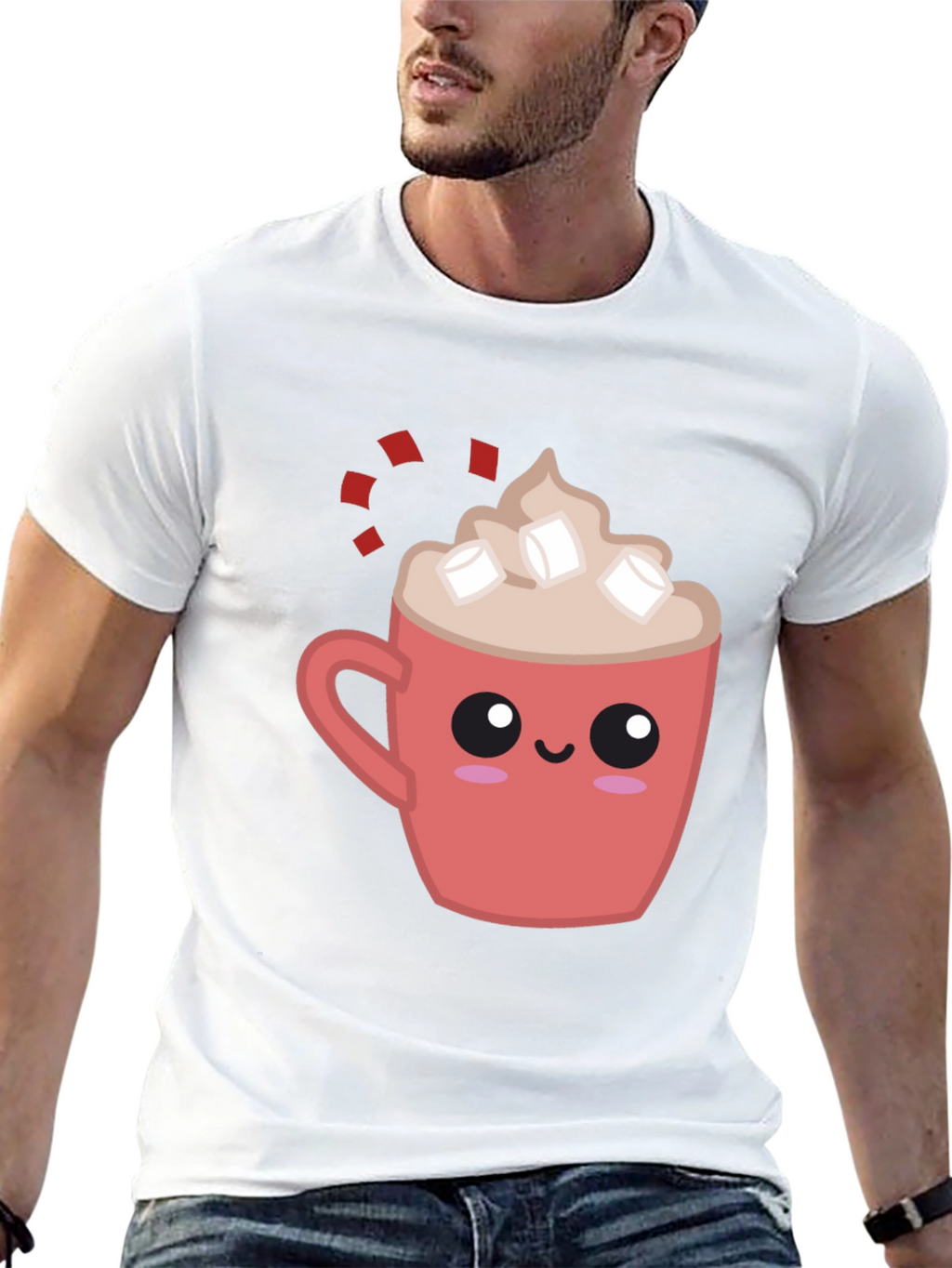 Cute Cocoa Mug Graphic Tee - Soft Black Shirt