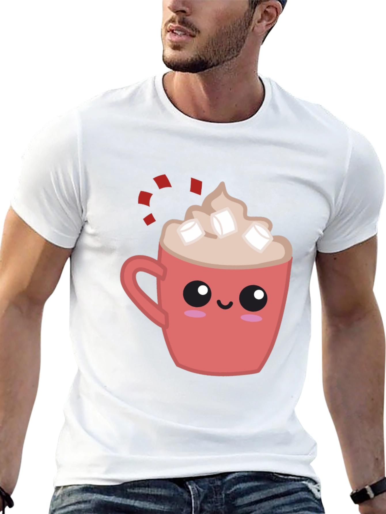 Cute Cocoa Mug Graphic Tee - Soft Black Shirt