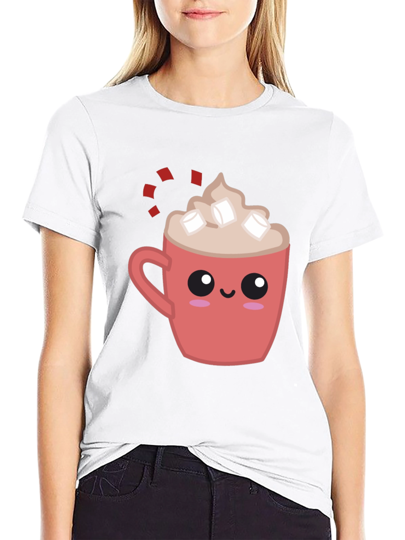 Cute Cocoa Mug Graphic Tee - Soft Black Shirt